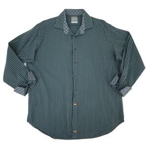 Thomas Dean Shirt Mens XL Gingham Check Cotton Long Sleeve Flip Cuff Button Up